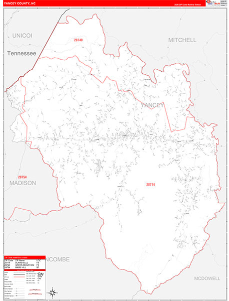 Yancey County, NC Zip Code Map