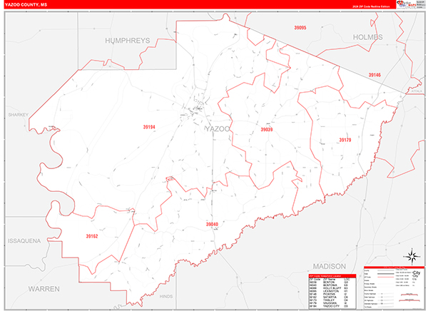 Yazoo County, MS Zip Code Map