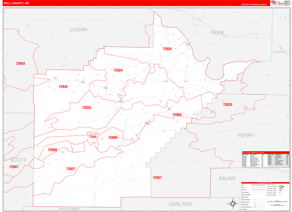 Yell County Digital Map Red Line Style