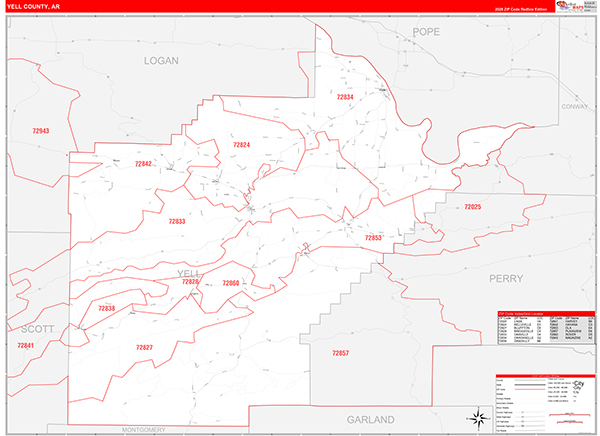 Yell County, AR Zip Code Map
