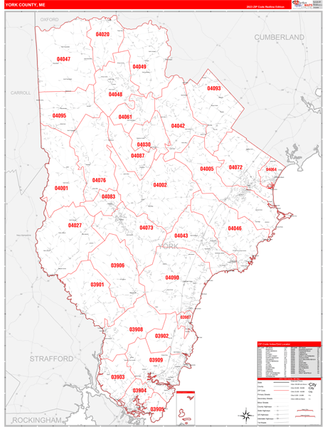 York County, ME Zip Code Wall Map