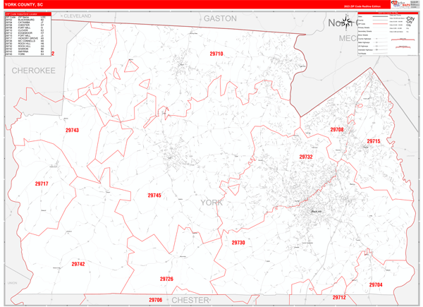 York County, SC Zip Code Map
