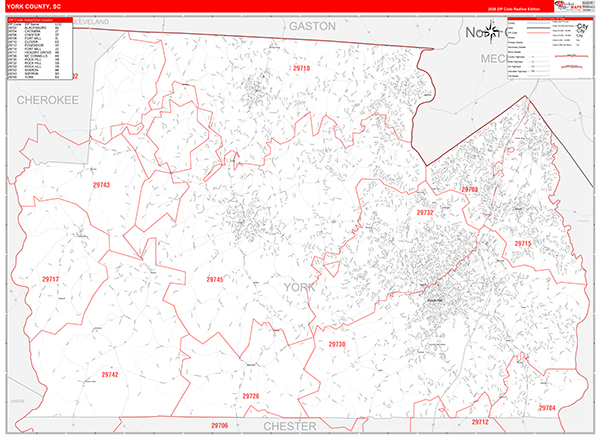 York County, SC Zip Code Map