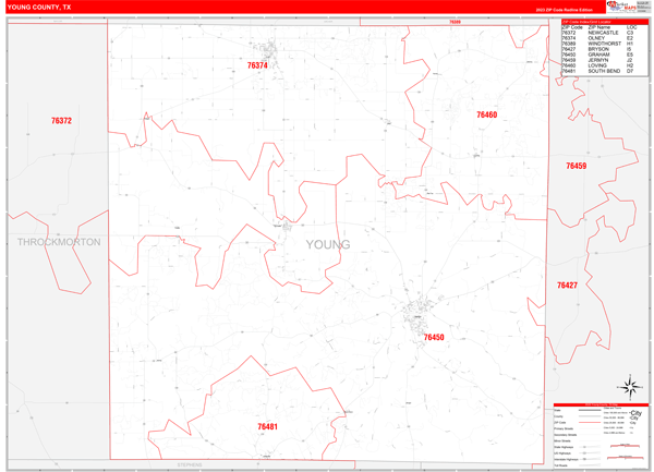Young County, TX Wall Map Red Line Style
