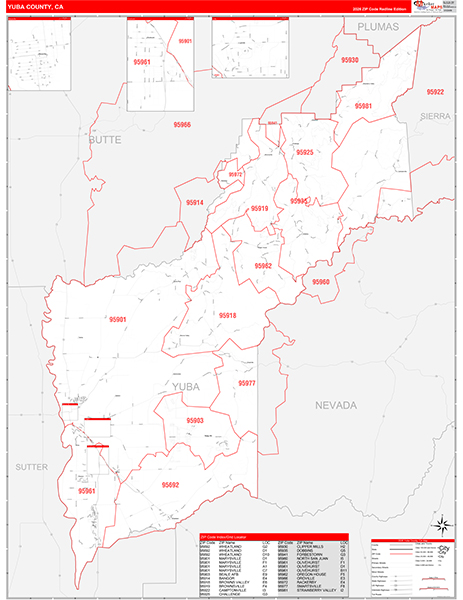Yuba County, CA Map Red Line Style