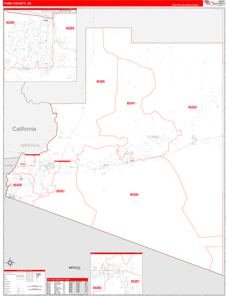 Yuma County, AZ Zip Code Wall Map