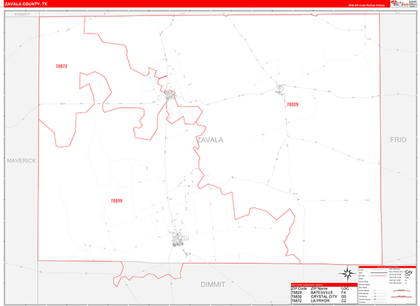 Zavala County, TX Zip Code Map