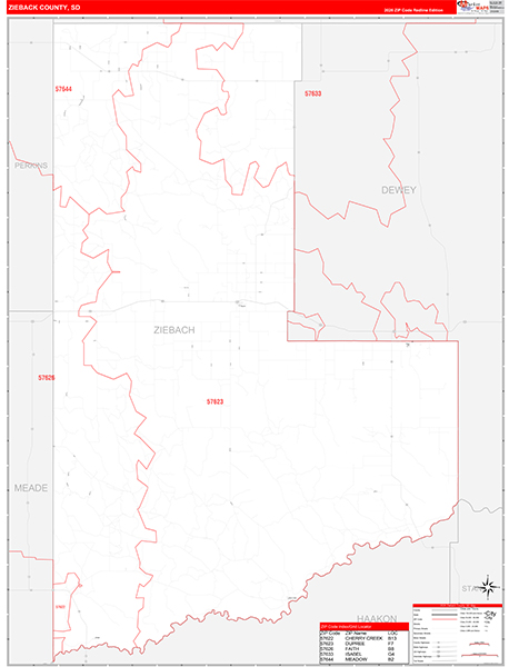 Ziebach County, SD Carrier Route Wall Map