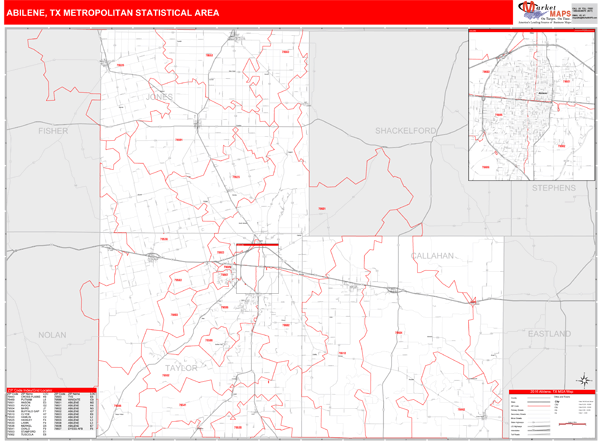 Abilene Metro Area Digital Map Red Line Style