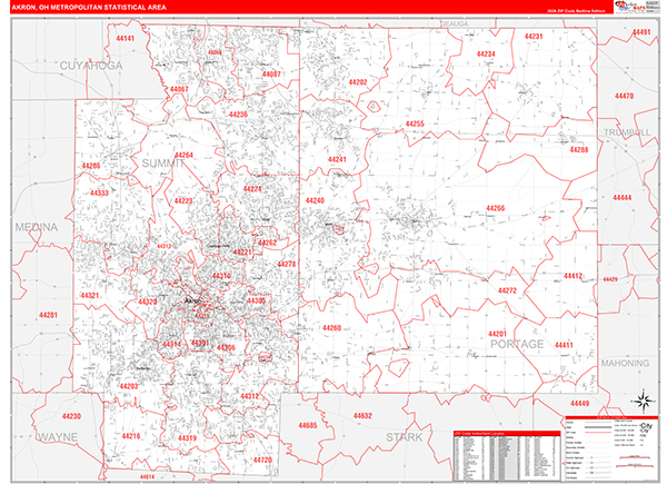 Akron Metro Area Wall Map