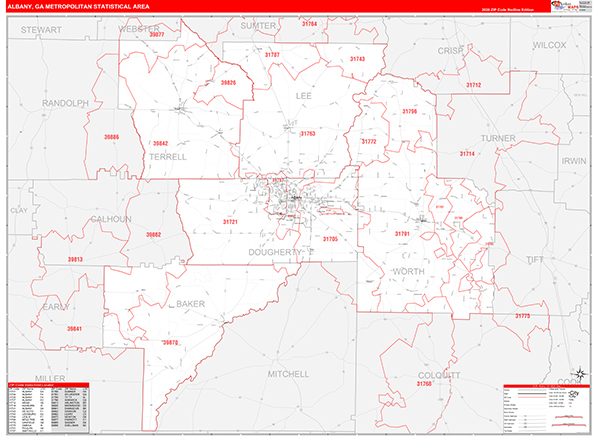 Albany Metro Area Wall Map Red Line Style