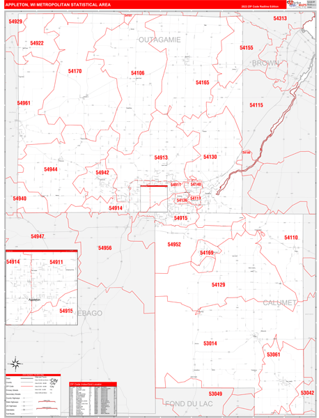 Appleton Metro Area Digital Map Red Line Style