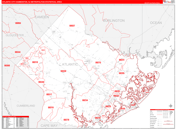 Atlantic City-Hammonton Metro Area, NJ 5 Digit Zip Code Maps 