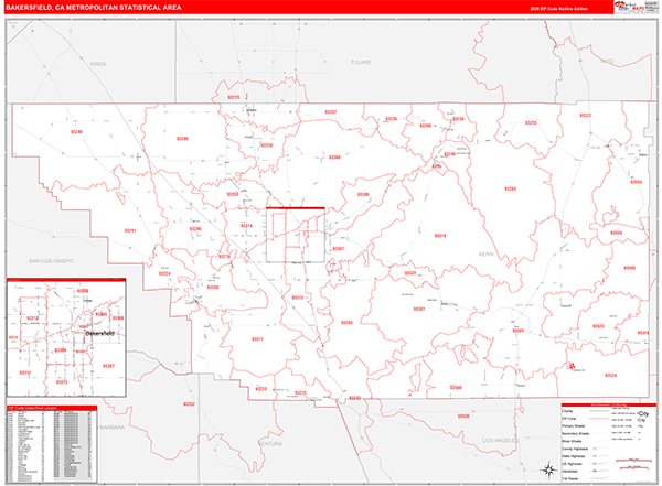 Bakersfield Metro Area Wall Map