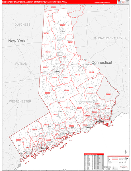 Bridgeport-Stamford-Danbury, CT Metro Area Zip Code Map