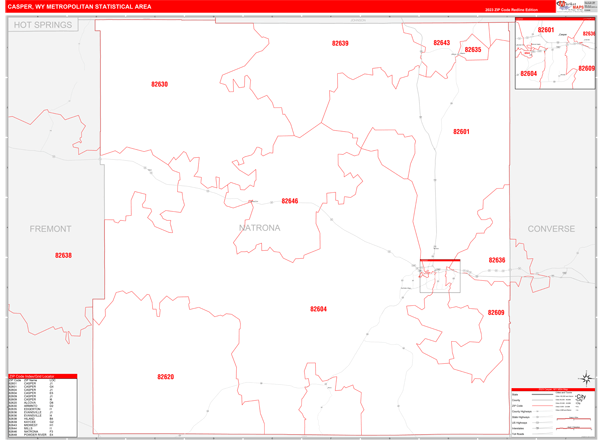Casper Metro Area Digital Map Red Line Style
