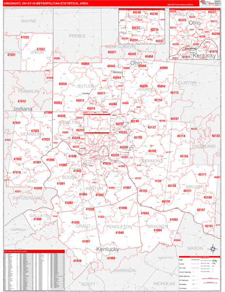 Cincinnati Metro Area Map Book Red Line Style