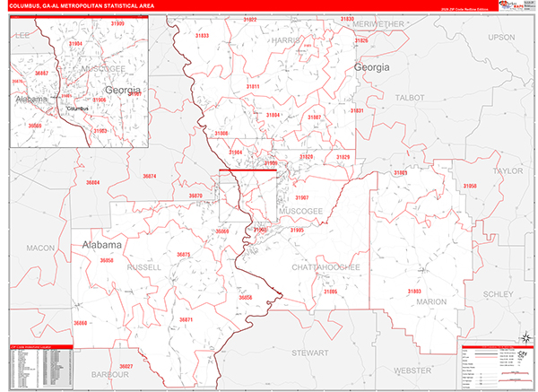 Columbus Metro Area Wall Map Red Line Style