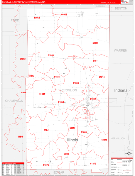 Danville Metro Area Digital Map Red Line Style
