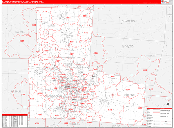 Dayton Metro Area Wall Map Red Line Style