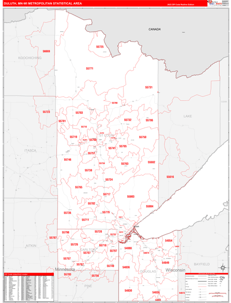 Duluth Metro Area Digital Map Red Line Style