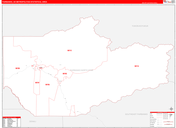 Fairbanks Metro Area Digital Map Red Line Style