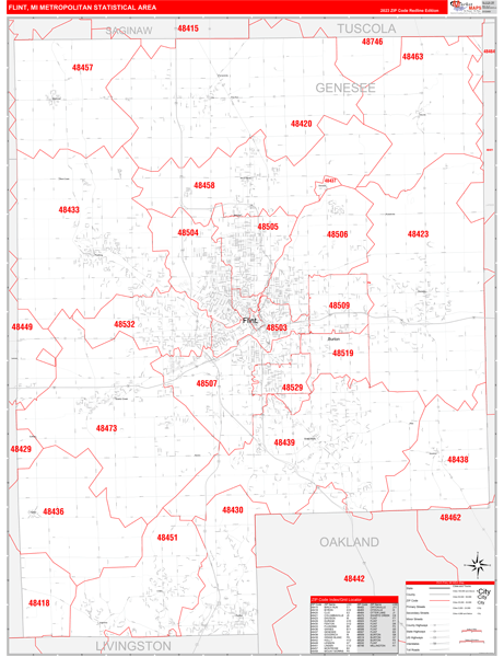 Flint Metro Area Digital Map Red Line Style