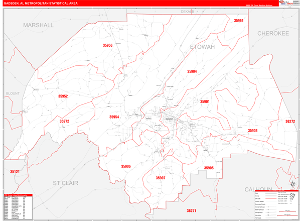 Gadsden Metro Area Digital Map Red Line Style