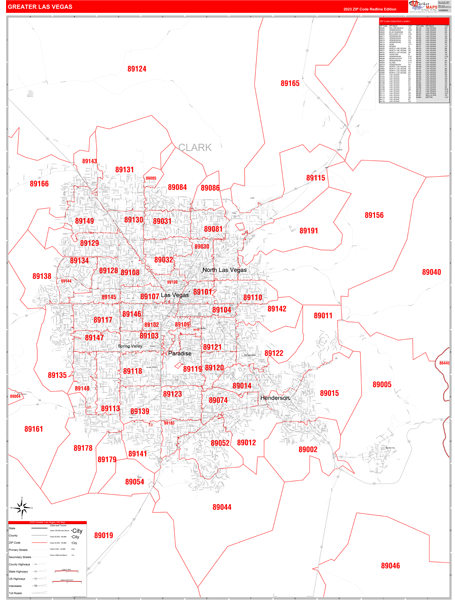 Greater Las Vegas, NV Metro Area Wall Map Red Line Style by MarketMAPS ...