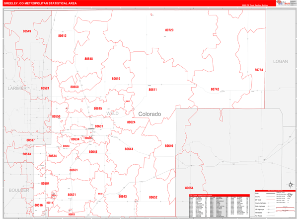 Greeley Metro Area Digital Map Red Line Style