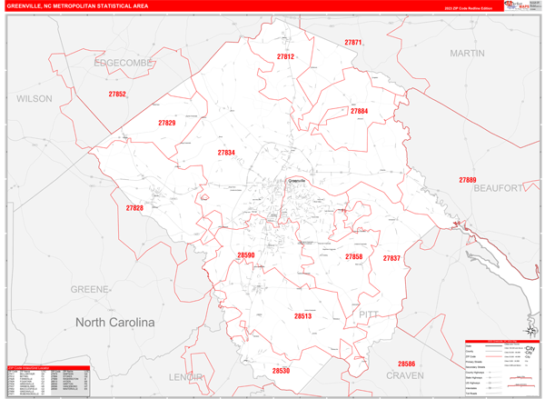 Greenville Metro Area Digital Map Red Line Style