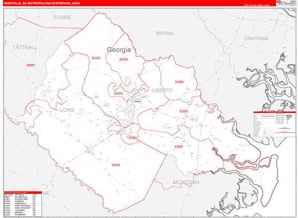 Hinesville Metro Area Wall Map
