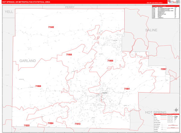 Hot Springs Metro Area, AR Zip Code Maps - Red Line