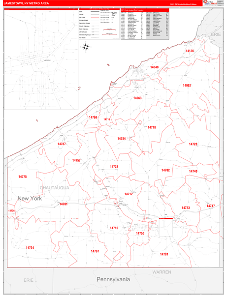 Jamestown Metro Area Digital Map Red Line Style