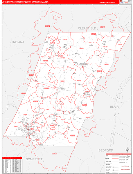 Johnstown Metro Area Wall Map Red Line Style