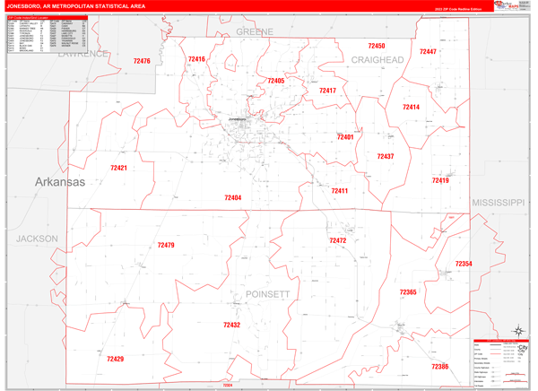Jonesboro Metro Area Digital Map Red Line Style