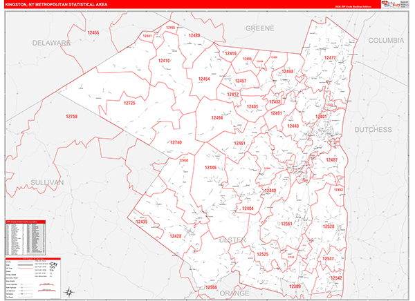 Kingston Metro Area Wall Map Red Line Style