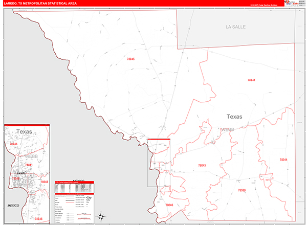 Laredo Metro Area Wall Map Red Line Style