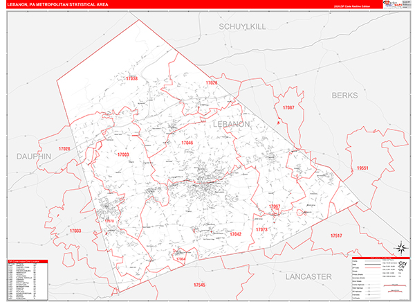Lebanon Metro Area Wall Map Red Line Style