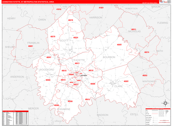 Lexington-Fayette Metro Area, KY Zip Code Maps - Color Cast