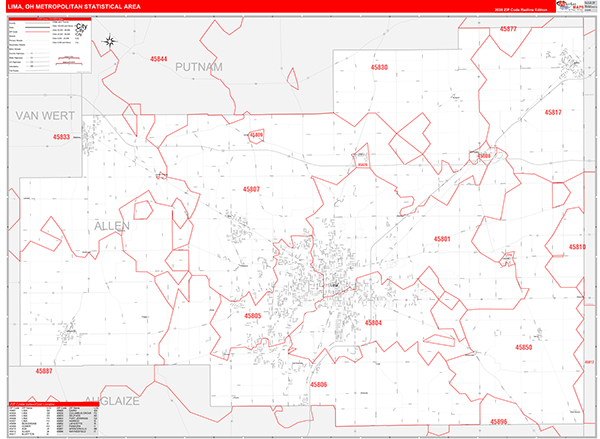 Lima Metro Area Wall Map Red Line Style