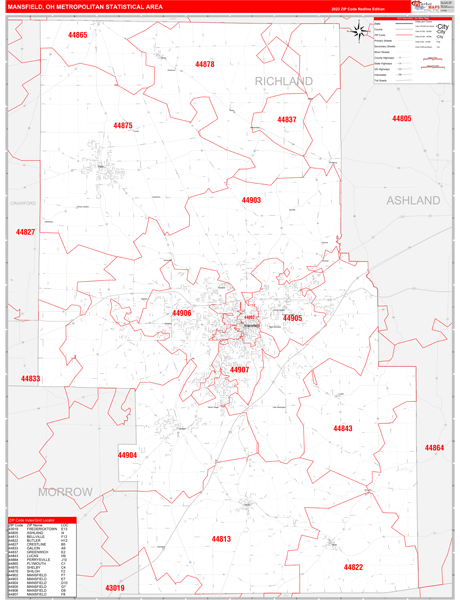 Mansfield Metro Area Digital Map Red Line Style