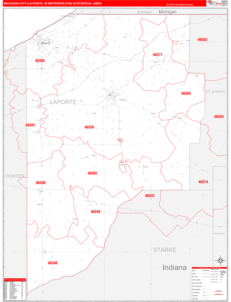 Michigan City-La Porte Metro Area, IN Zip Code Maps - Red Line