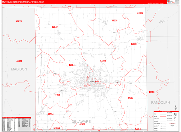 Muncie Metro Area Digital Map Red Line Style