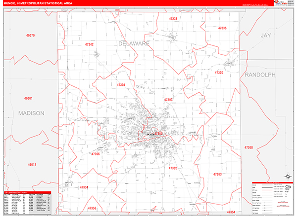 Muncie Metro Area Wall Map Red Line Style