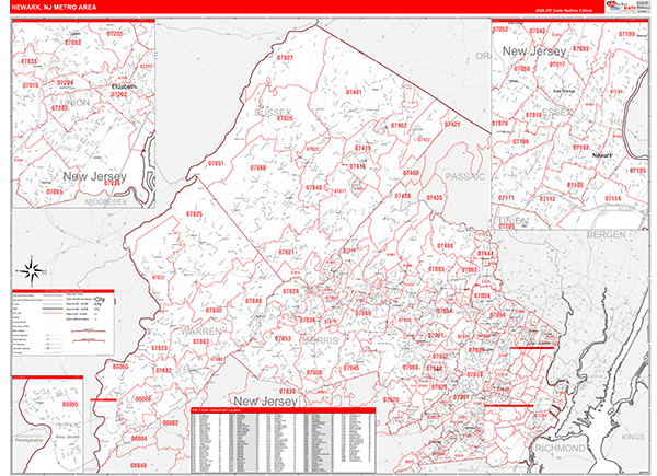 Newark Metro Area Wall Map