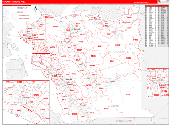 Oakland, CA Metro Area Zip Code Map