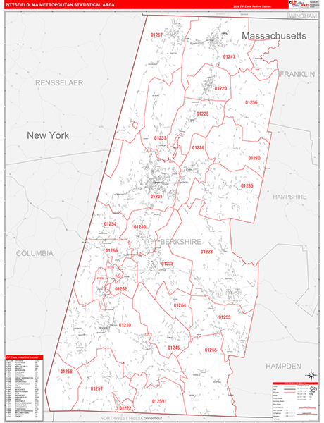 Pittsfield Metro Area Wall Map Red Line Style