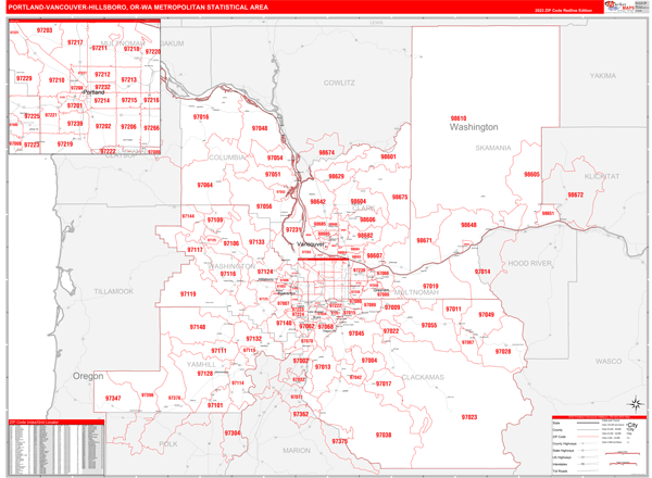 Portland-Vancouver-Hillsboro Metro Area, OR Zip Code Maps - Premium