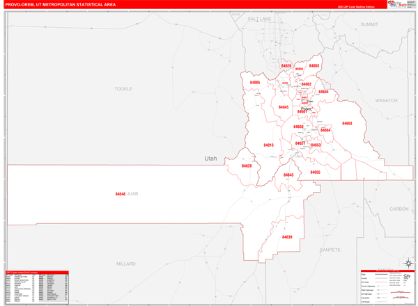 Provo-Orem Metro Area, UT Zip Code Map - Red Line